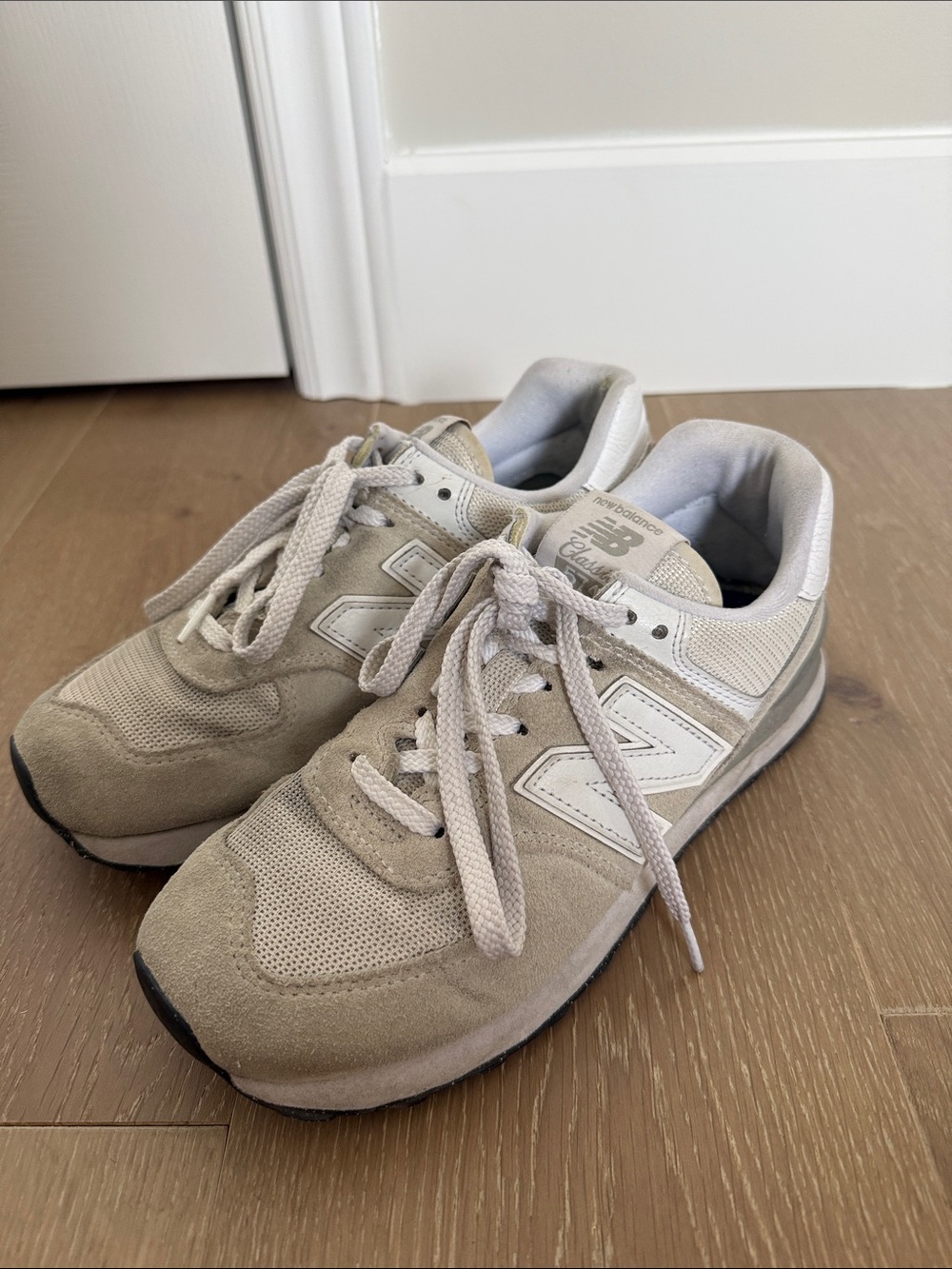 New Balance Women's Light Beige and White Sneakers